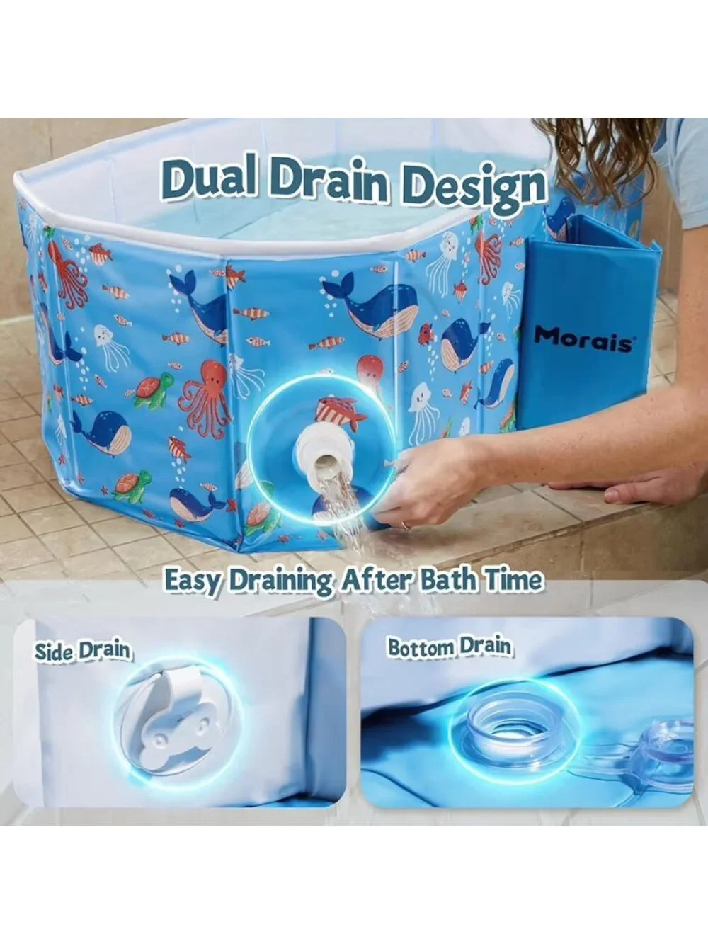 Baby Bathtub Collapsible & Portable, Foldable Toddler Bath Tub for Travel Home